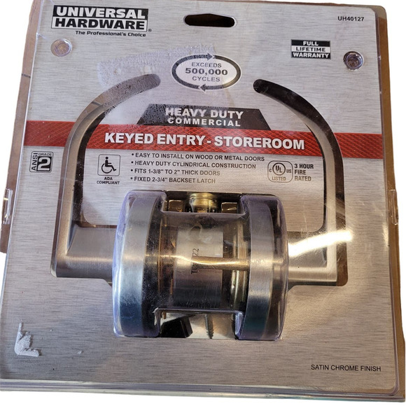 Commercial Keyed Curved Lever Cylindrical UL 3Hr Fire ANSI Grd 2, Satin Chrome - Picture 9 of 12